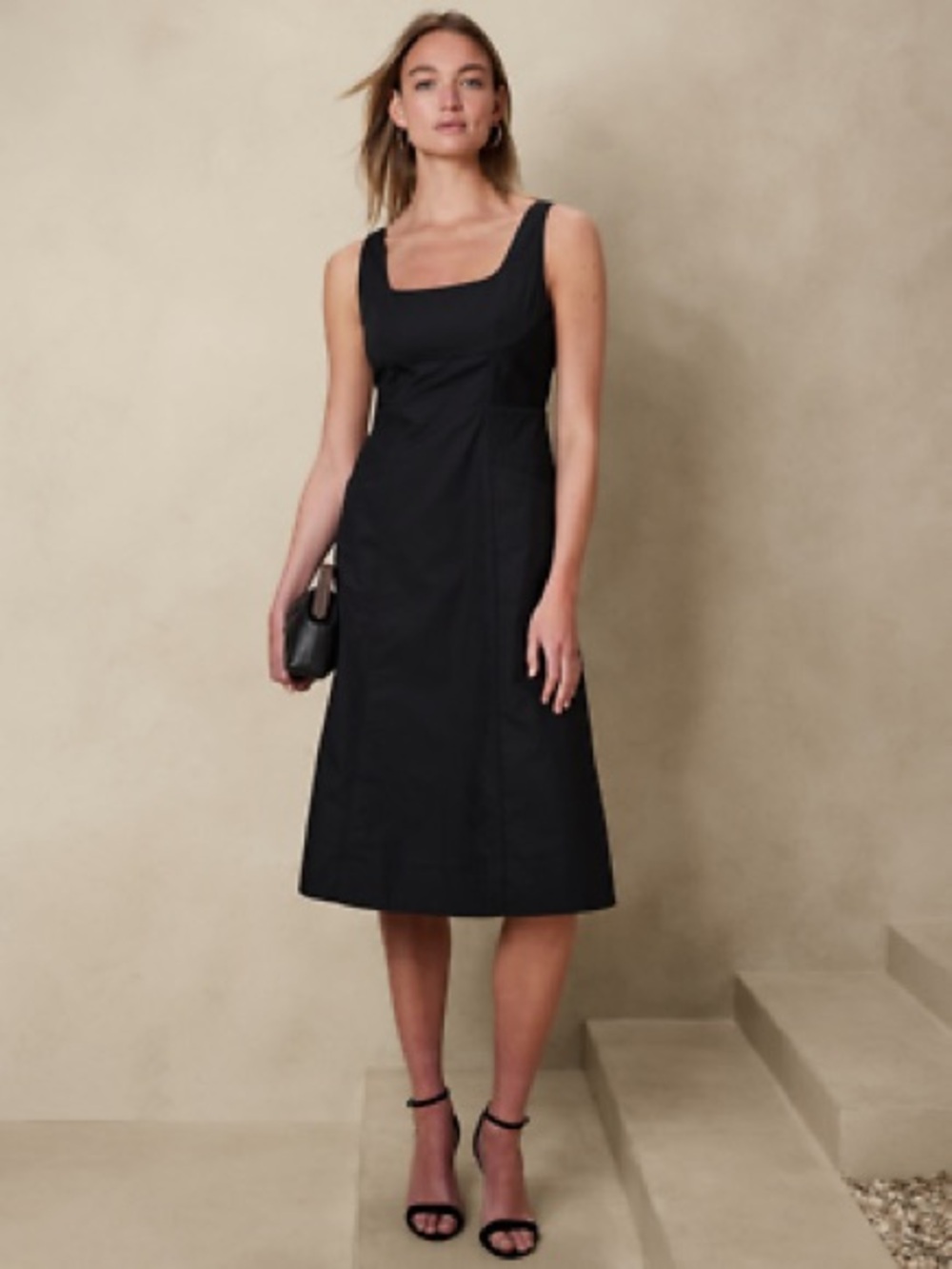 Seamed Poplin Midi Dress